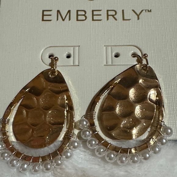 Emberly Gold and White Teardrop Earrings - Picture 5 of 6